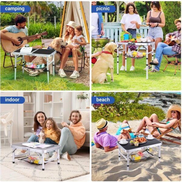 Portable Aluminum Folding Camping Table - Adjustable Height Lightweight with Carry Handle, Compact Foldable Design & Sturdy Legs for Outdoor Cooking, Picnic, Beach, Camp, Boat, Travel, Camping Table Foldable, Boat Table, Modern Slatted Top, Sturdy Construction