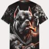 Men's 3D Printed Graphic T-Shirt with Distressed Dog & Chains Design - Breathable Summer Short Sleeve Tee, Micro Elastic Round Neck, Machine Washable for Outdoor Sports & Casual Wear - Ideal Gift for Men, Leisure Apparel