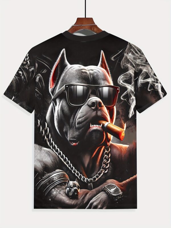 Men's 3D Printed Graphic T-Shirt with Distressed Dog & Chains Design - Breathable Summer Short Sleeve Tee, Micro Elastic Round Neck, Machine Washable for Outdoor Sports & Casual Wear - Ideal Gift for Men, Leisure Apparel