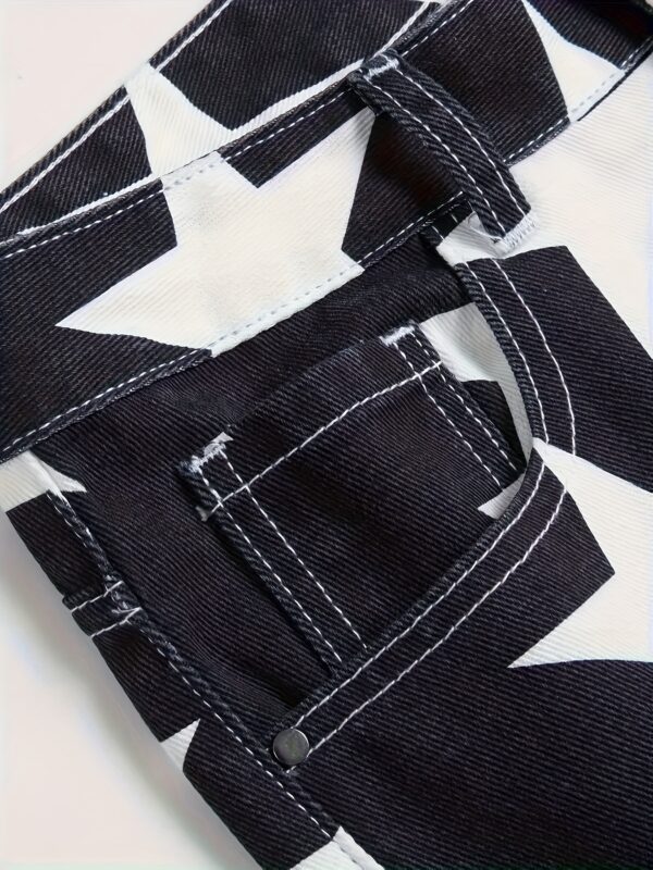 Men's Stretch Jeans - Slim Fit Pants with Bold Black & White Star Pattern, Machine Washable Stretch Denim for Everyday & Formal Wear - All-Season Skinny Jeans, Denim Pants, Versatile Clothing, Classic Five Pocket