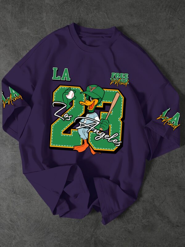 Men'S Casual Streetwear T-Shirt with Cartoon Baseball Duck & Number 23 Print - Black, Loose Fit, Short Sleeve, Round Neck, Summer Fashion, Casual Summer Wear | Cartoon Print Tee | Comfortable Fit, Baseball T Shirt, Sportswear Lifestyle, Youth Jersey, Fashionable Sportwear, Comfortable Breathability