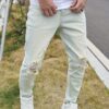 product-fancy-5a51580a-cc21-4c4e-a185-94ed85a62412 Men's Vintage Distressed Skinny Jeans - Light Blue Washed Stretch Denim with Frayed Hem & Ripped Knee, Slim-Fit Stretchable Classic Five-Pocket Pants for Casual & Semi-Formal Outfits (Machine Washable)