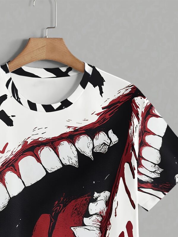 Men'S Novelty Print Casual Short Sleeve T-Shirt, Polyester Crew Neck Tee with Slight Stretch, Knit Fabric Patterned Design for Summer