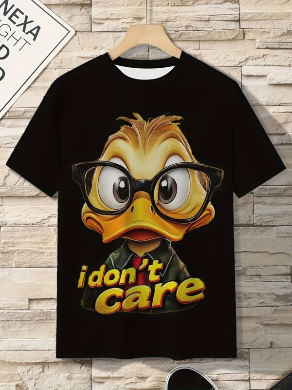 1pc Men's 3D Digital Print Yellow Duck with Glasses Graphic T-Shirt, Comfortable Round Neck Short Sleeve Tee, Regular Fit for Spring, Summer & Fall, Duck T Shirt