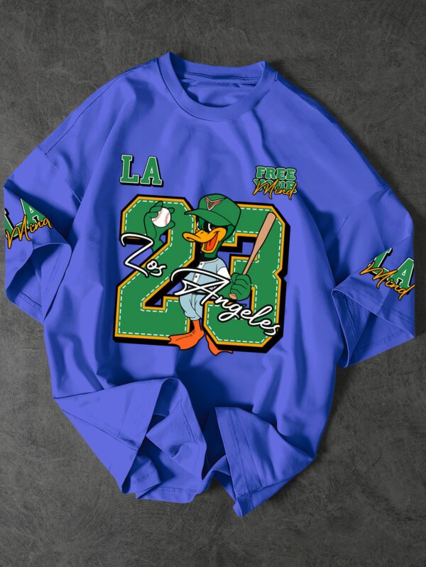 Men'S Casual Streetwear T-Shirt with Cartoon Baseball Duck & Number 23 Print - Black, Loose Fit, Short Sleeve, Round Neck, Summer Fashion, Casual Summer Wear | Cartoon Print Tee | Comfortable Fit, Baseball T Shirt, Sportswear Lifestyle, Youth Jersey, Fashionable Sportwear, Comfortable Breathability