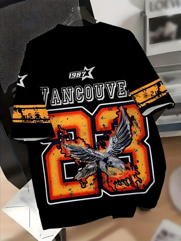 Men's Vancouver 1987 Graphic T-Shirt - Vintage Streetwear Short Sleeve Tee with 3D Eagle & Letter Print, Quick-Dry Summer Shirt for Gym Running Casual Wear, Ideal Birthday Gift for Him