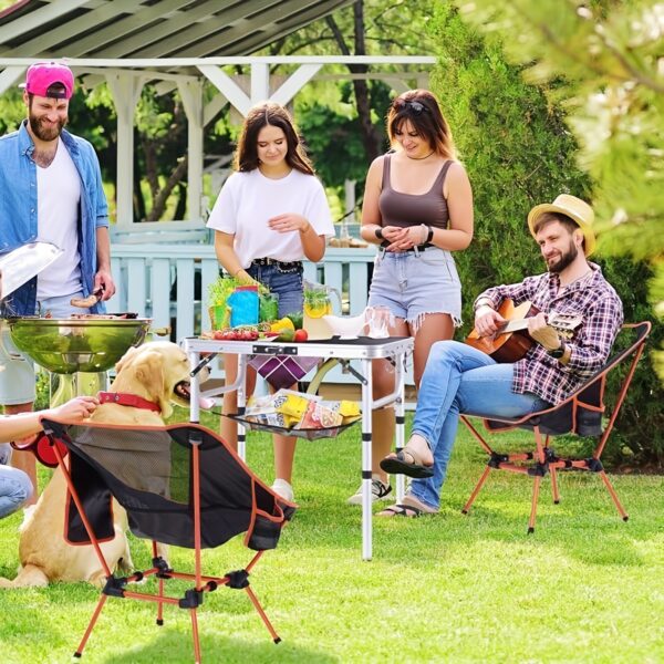 Portable Aluminum Folding Camping Table - Adjustable Height Lightweight with Carry Handle, Compact Foldable Design & Sturdy Legs for Outdoor Cooking, Picnic, Beach, Camp, Boat, Travel, Camping Table Foldable, Boat Table, Modern Slatted Top, Sturdy Construction