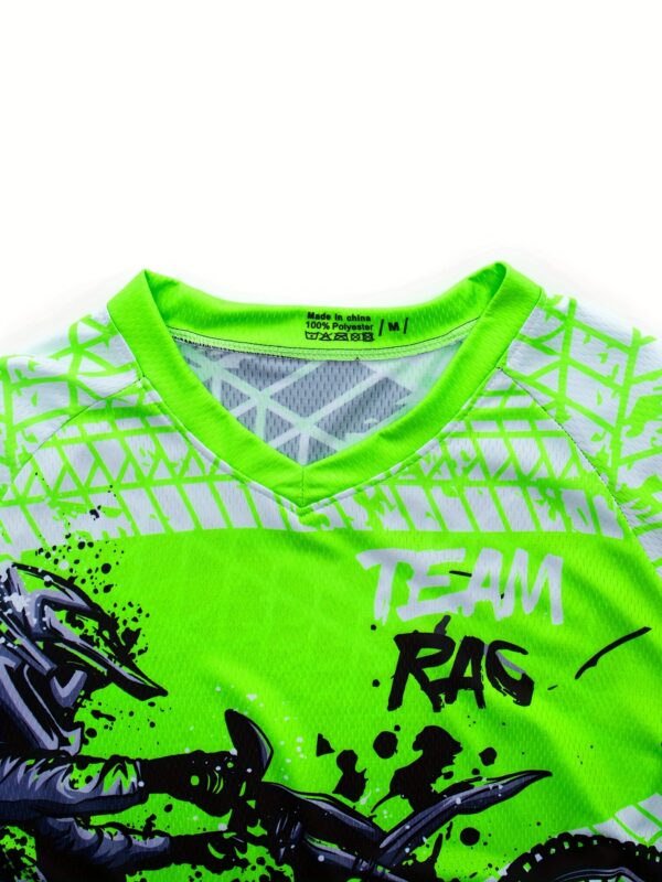 product-fancy-60b7bcef-b17c-40a1-a7d8-18ab88935367 Men's Long Sleeve MTB Racing Downhill Bike Jersey - Full Coverage Motocross Shirt with Neon Green Motorcycle Graphic, Sweat-Wicking Breathable Polyester Racing Suit for Mountain Bike, Dirt Track, Motorcycle - All-Season Off-Road Cycling Apparel, Motocross Jersey, Outdoor Sports Apparel, Sporty Vneck Design, Raglan Sleeves Top, Highquality Print, Durable Sportswear