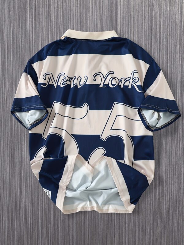 The 2025 New Blue And White Striped Short-Sleeve Polo Shirt Features a Stylish Collar Design. The New York-Themed Print Highlights Urban Trends, While The Breathable Fabric Ensures Comfort Against The Skin, Perfect for Spring And Summer. Versatile for Daily, Casual, And Business Occasions, It Effortlessly Creates a Gentlemanly Style. A Trendy Choice That Unlocks The Essence of New York, Injecting Fashionable Vitality Into Your Wardrobe And Showcasing Unique Charm!