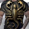 Men'S Casual 3D Print T-Shirt - Golden Scorpion Design, Short Sleeve, Round Neck, Lightweight & Stretchy, Perfect for Home & Outdoor, Outdoor Casual Wear | Graphic Tee | Comfortable Fit, Scorpion Shirt