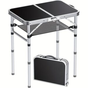 Portable Aluminum Folding Camping Table - Adjustable Height Lightweight with Carry Handle, Compact Foldable Design & Sturdy Legs for Outdoor Cooking, Picnic, Beach, Camp, Boat, Travel, Camping Table Foldable, Boat Table, Modern Slatted Top, Sturdy Construction