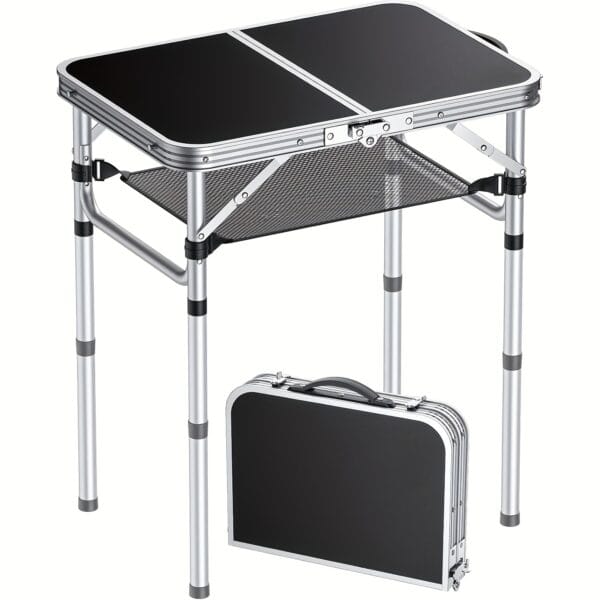 Portable Aluminum Folding Camping Table - Adjustable Height Lightweight with Carry Handle, Compact Foldable Design & Sturdy Legs for Outdoor Cooking, Picnic, Beach, Camp, Boat, Travel, Camping Table Foldable, Boat Table, Modern Slatted Top, Sturdy Construction