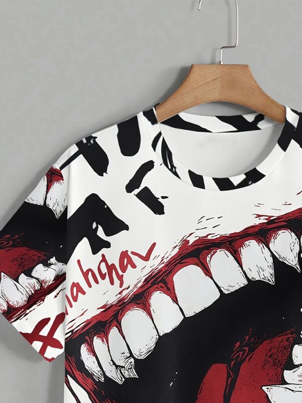 Men'S Novelty Print Casual Short Sleeve T-Shirt, Polyester Crew Neck Tee with Slight Stretch, Knit Fabric Patterned Design for Summer