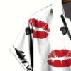 Men's Letters & Lips Print Short Sleeve Lapel Shirt For Summer, Casual Comfy Shirts As Gift