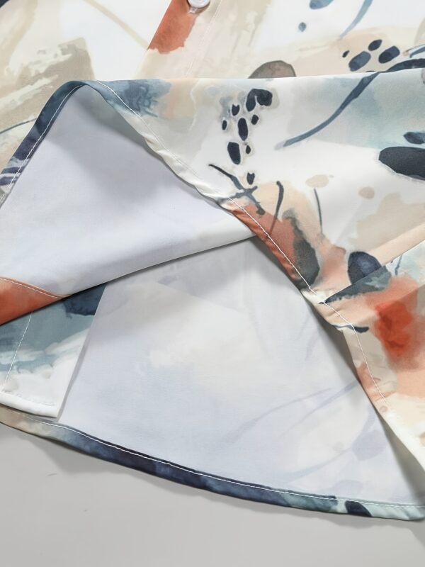 2025 New Men's Casual Short Sleeve Shirt - Watercolor Print Lightweight 100% Polyester, Breathable Summer Button-Up with Regular Fit & Machine Washable Design, Breathable Summer Shirt | Abstract Pattern Shirt | Machine Washable Shirt, Short Sleeve Tops