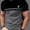 product-fancy-734d7d54-8f4d-4626-939b-ddf6303b9d43 5pcs Men'S Color Block T-Shirts - 3D Digital Print, Short Sleeve, Regular Fit, Breathable Polyester Blend, Summer Casual Wear, Black with Red/Blue/Green/Beige/Gray Contrast Stripes, Sports T Shirts