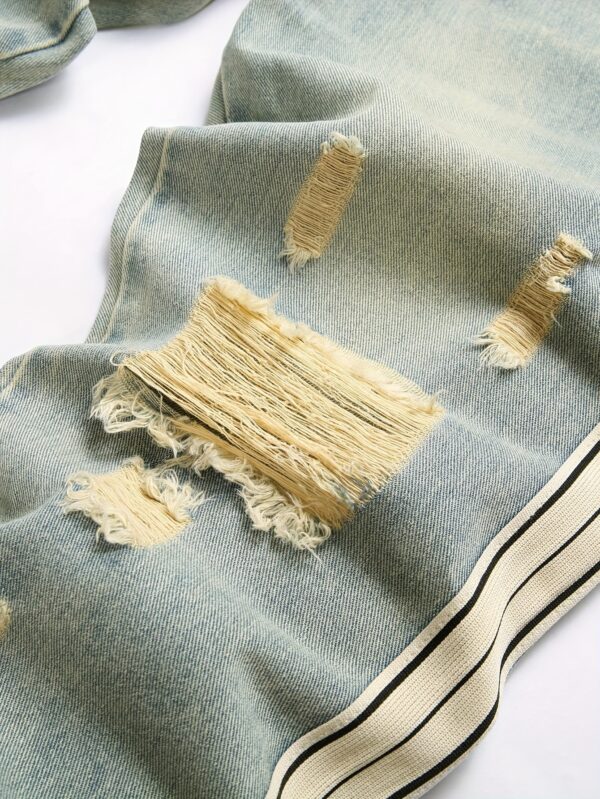Men's Stylish Ripped Jeans - Casual Denim with Distressed Detail, Machine Washable, Non-Stretch Fabric, All-Season Wear
