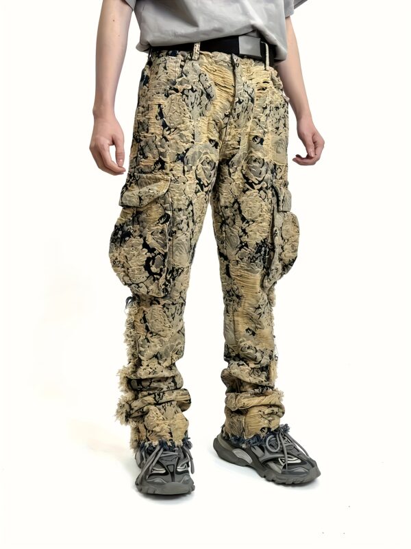 YASUYUAN Men's Vintage Distressed Jeans - Non-Stretchy Denim Pants with Beige/Black/Blue/Gray/White/, Machine Washable Casual Pants for Everyday & Formal Outfits - Adult Men's Jeans, Autumn Fashion, Ethnic Pattern, Sturdy Construction, Streetwear Lovers