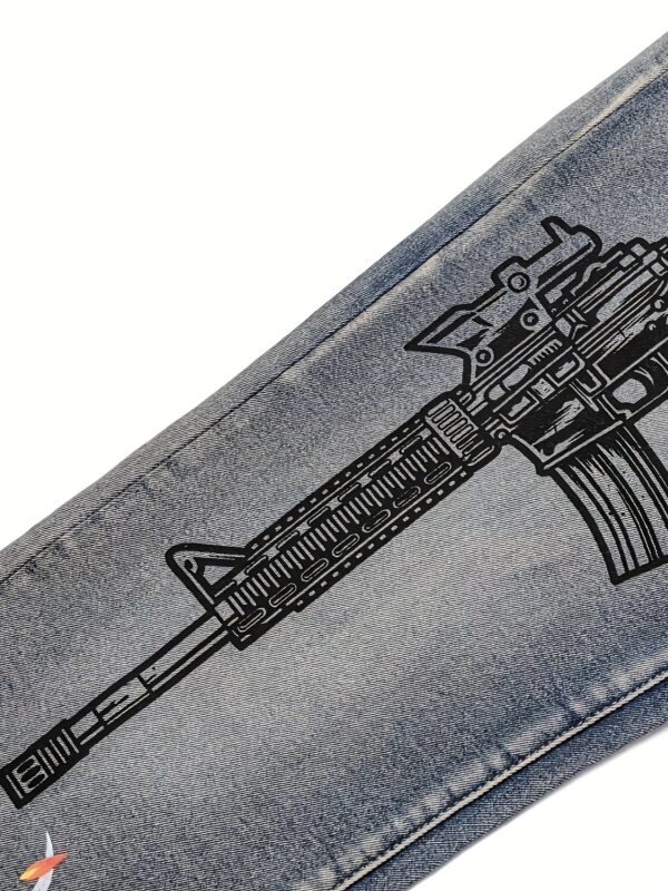 product-fancy-7642bd38-73b7-452a-88df-1665ba4e9578 Men's Y2K Extreme Graphic Jeans - TikTok Viral Wolf & Flame Pants with REVENGE Text, Distressed Denim Hip Hop Goth Punk Style, Straight Leg Streetwear for Concerts & Nightlife (All-Season Fit), Urban Fashion, Edgy Design, Durable Fabric, Statement Piece, Alternative Fashion