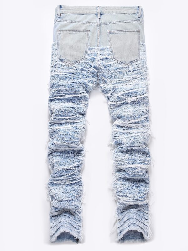 Men'S High-Street Hip-Hop Style Washed Distressed Denim Jeans with Frayed Hem & Tassel Details - Straight-Leg, Non-Stretch, All-Season Casual Pants for Teens, Allseason Jeans, Streetwear Fashion, Vintage Washed Jeans