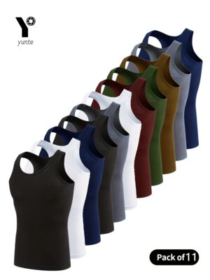 11pcs Men's Quick-Dry Breathable Workout Tank Tops - Moisture-Wicking 100% Polyester Athletic Shirts, Slim Fit Sleeveless Tops for Gym, Running & Summer Casual Wear (11 Solid Colors), Gym Clothes