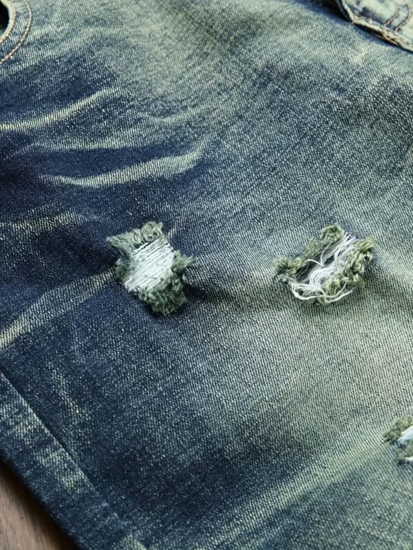 Men's Slim-Fit Distressed Denim Jeans with Stretch Comfort - Creative Ripped & Tie-Dye Design, Machine Washable Casual Pants for All-Season Wear