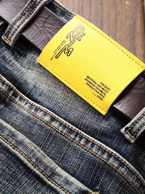 product-fancy-7d973dd4-0a3f-4d17-8b81-fba5126f4c10 Middle Eastern Autumn European & American Trendy Denim Jeans for Men - Embroidered Slim Fit Skinny Pants, Retro Vintage Youth Patchwork Casual Long Trousers with Zipper