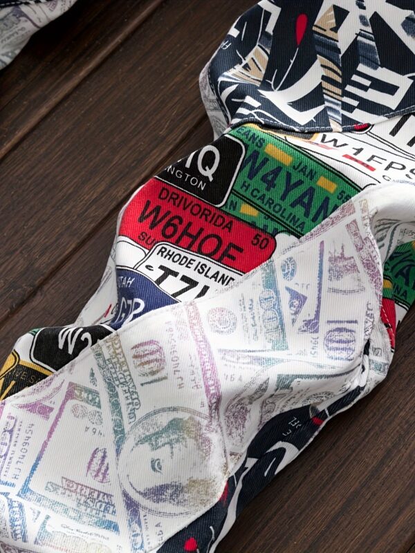 Men's Punk Style Slim-Fit Jeans - Vibrant Pop Art Print, Mid-Rise Casual Denim with Zipper Closure, Cotton Blend