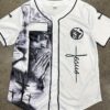 2025 Summer New Classic Prayer Jesus Tech Print Men'S Short Sleeve Baseball Jersey - Stylish Back Wing Design, Polyester Knit Fabric, Button-Up with Black Trim, Perfect for Sports & Casual Wear, Casual Sportswear | Prayer Design | Knit Construction, Baseball Jersey