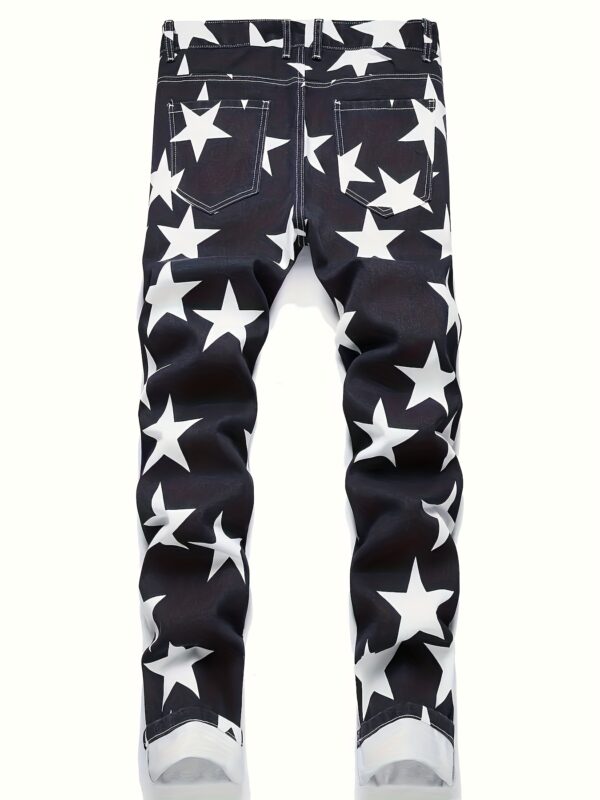 Men's Stretch Jeans - Slim Fit Pants with Bold Black & White Star Pattern, Machine Washable Stretch Denim for Everyday & Formal Wear - All-Season Skinny Jeans, Denim Pants, Versatile Clothing, Classic Five Pocket