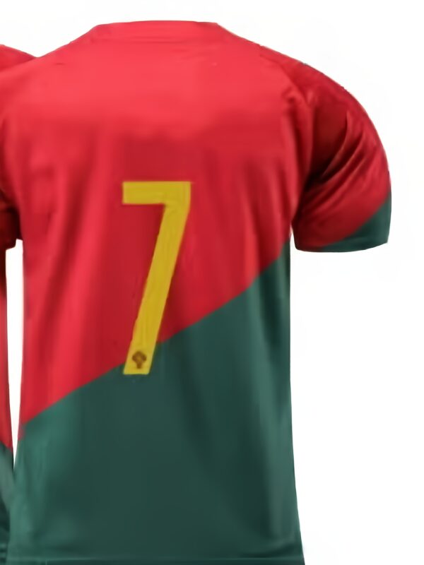 Men'S Soccer Training Shirt 2025 Summer - Short Sleeve, Geometric Pattern, Maroon & Green, Regular Fit with Number 7 Design, Casual Crew Neck, Breathable Fabric for Sports & Casual Wear, Soccer Shirt