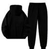 Men'S CR7 Soccer Jersey - Black Hooded Sweatshirt & Joggers Set, Quick-Dry Polyester, Loose Fit, Geometric Pattern, Ideal for Fall/Winter Sports & Casual Wear, Soccer Jersey|Casual Sportswear|Stretchy Fabric