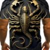 Men'S Casual 3D Print T-Shirt - Golden Scorpion Design, Short Sleeve, Round Neck, Lightweight & Stretchy, Perfect for Home & Outdoor, Outdoor Casual Wear | Graphic Tee | Comfortable Fit, Scorpion Shirt
