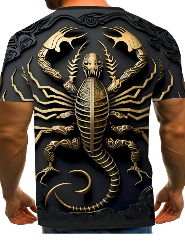 Men'S Casual 3D Print T-Shirt - Golden Scorpion Design, Short Sleeve, Round Neck, Lightweight & Stretchy, Perfect for Home & Outdoor, Outdoor Casual Wear | Graphic Tee | Comfortable Fit, Scorpion Shirt