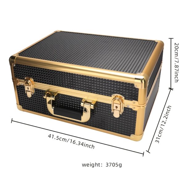 Hexagonal Aluminum Alloy Toolbox - Black & Golden Professional-Grade Multi-Compartment Organizer for Hairstylists, Makeup Artists & Electricians - Durable Portable Metal Tool Storage Case with Secure Latches, Goldtoned Hardware