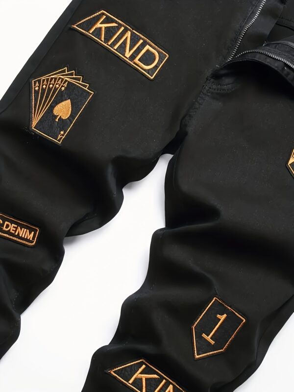 Men'S KING Black Denim Jeans with Golden Lettering - Casual Regular Fit, Washed Blue Jean Style, Comfortable All-Season Wear, Everyday Jeans|Washed Denim Jeans|Durable Jeans