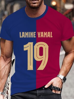 product-fancy-8eb0b04d-eb52-4382-911a-b957cf380256 Men'S Casual Short Sleeve T-Shirt with Lamine Yamal Number 19 Print - Breathable, Machine Washable, Regular Fit for Sports & Casual Attire, Summer Wear, Sports Fan Apparel | Bold Graphic Tee | Comfortable Fit, Soccer Shirt
