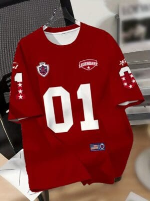 product-fancy-8f94a3d1-c8e0-443b-a53a-a7b4a01935eb Men'S Vintage American Football T-Shirt - Retro Sports Tee with Number 01 Jersey Design, Red & White Color Scheme - Breathable Summer Shirt for Gym, Casual Outfits - Athletic Streetwear for Football Fans & Casual Attire, Football Jersey, Gym Apparel, Sporty Look, Comfortable Fit, Workout Clothing, Street Fashion, Lightweight Material, Short Sleeve Top, Fitness Enthusiasts