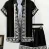 Summer New Men'S Casual Short Sleeve Shirt and Shorts Set, Beach Vacation Style Creative Print Shirt Men'S Wear