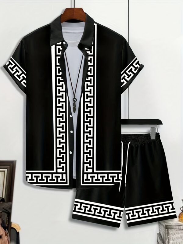 Summer New Men'S Casual Short Sleeve Shirt and Shorts Set, Beach Vacation Style Creative Print Shirt Men'S Wear