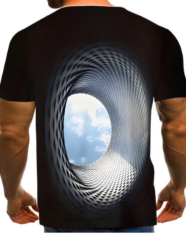 Men'S 3D Vortex Graphic T-Shirt - Breathable Black Short Sleeve Tee with Airy Hollow Design, Casual Summer Wear for Casual Attir