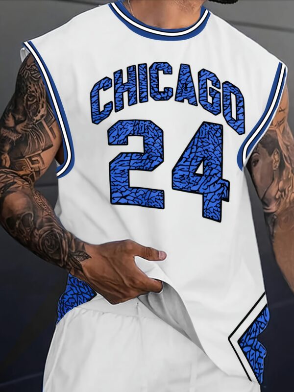 Men'S Chicago 24 Basketball Jersey Tank Top - Navy Blue & White 3D Print Design, Sleeveless Crew Neck, Casual Summer Sportswear, Perfect for Casual Attire, Basketball Shirt, Comfortable Fit