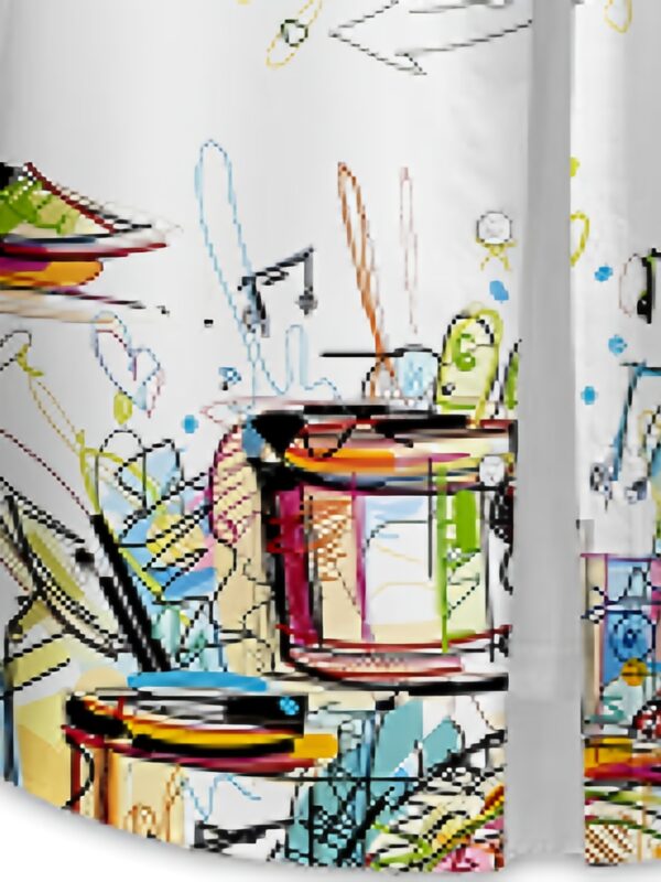 product-fancy-95f7876c-ef5b-4d13-8bc2-4a388f786fa7 Men's short-sleeve shirt with a 3D printed colorful drum set music element graffiti pattern, featuring simple lines that add softness and artistic flair, combining elegance and fashionability, suitable for casual or light business occasions