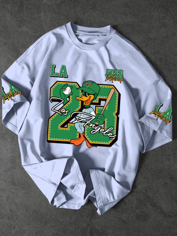 Men'S Casual Streetwear T-Shirt with Cartoon Baseball Duck & Number 23 Print - Black, Loose Fit, Short Sleeve, Round Neck, Summer Fashion, Casual Summer Wear | Cartoon Print Tee | Comfortable Fit, Baseball T Shirt, Sportswear Lifestyle, Youth Jersey, Fashionable Sportwear, Comfortable Breathability