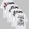 Men'S Casual Crew Neck T-Shirt Set with Japanese-Inspired Dragon & Cherry Blossom Designs - Black, White, and Gray, All-Season Comfort, Everyday Tee | Graphic Tee Set | Glossy Finish, PLUS SIZE