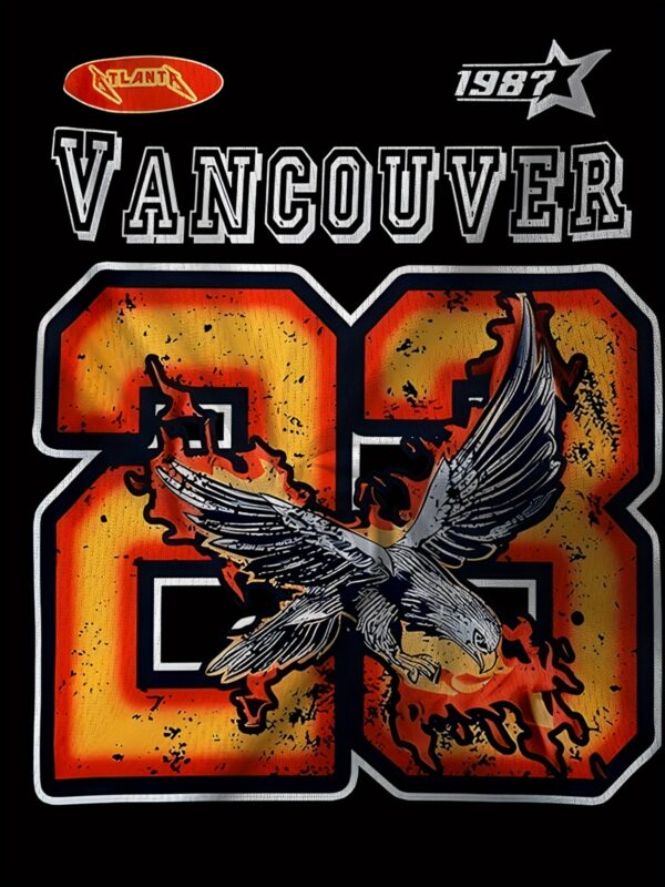 Men's Vancouver 1987 Graphic T-Shirt - Vintage Streetwear Short Sleeve Tee with 3D Eagle & Letter Print, Quick-Dry Summer Shirt for Gym Running Casual Wear, Ideal Birthday Gift for Him