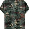 Men's Casual Short Sleeve Shirt with 3D Skull & Crossed Swords Print - 95% Polyester 5% Spandex Blend, Lightweight 100gsm Summer Streetwear, Hip-Hop Rock Graphic Tee, Regular Fit Button-Up