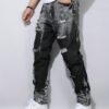 product-fancy-9d17224d-cc01-4cbf-9c52-ab63e0228cf6 Men'S Black Distressed Faux Denim in European And American Style with Full Rips for Instagram.