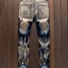 Men's Slim-Fit Vintage Motorcycle Jeans - Straight-Leg Heavy-Duty Blue/Beige Tie-Dye Pants, All-Season Machine Washable Streetwear for Casual & Formal Outfits, Everyday Fashion, Distressed Denim Design, Reinforced Stitching
