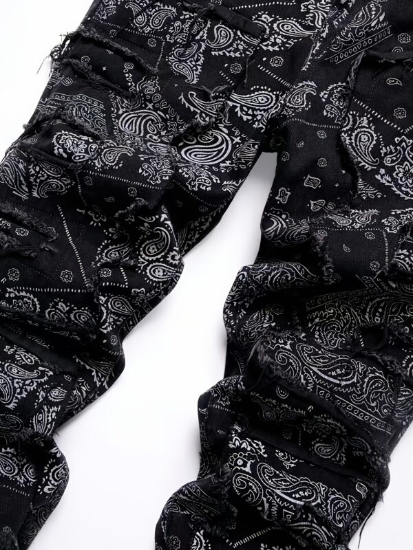 Men's High-Waisted Jeans - Non-Stretch Straight-Leg Pants with Elastic Waistband, Black Urban Streetwear for Casual & Formal Outfits - All-Season Hip-Hop Jeans, Versatile Wardrobe Staple, Creative Frayed Details, Premium Construction, Loosefit Trousers, Street Style Enthusiasts